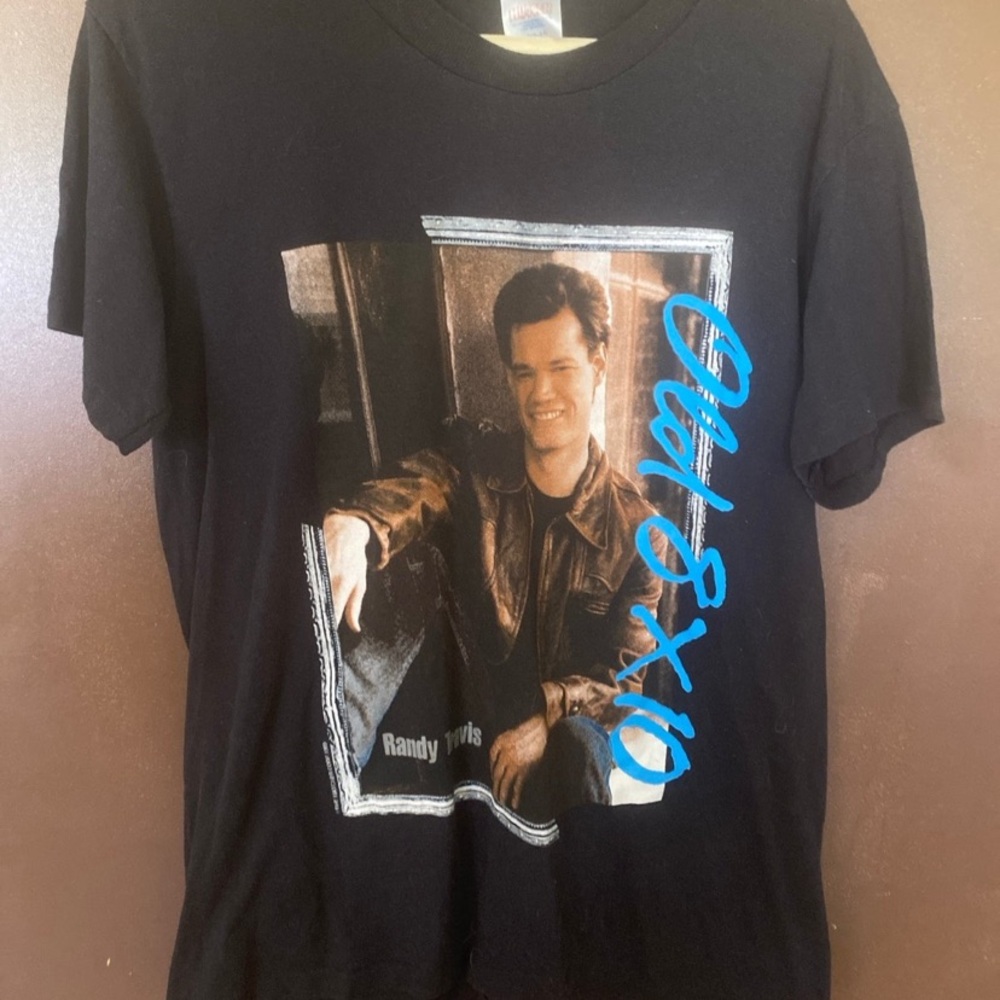 Vintage Black Graphic Tee with Blue Accents